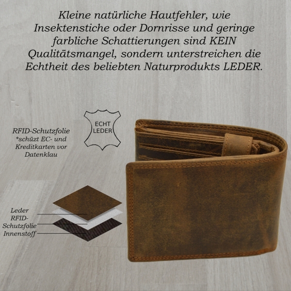 flevado Hunter Vollleder Herren Geldbörse Riegelverschluss Querformat RFID Schutz mit Geschenkbox